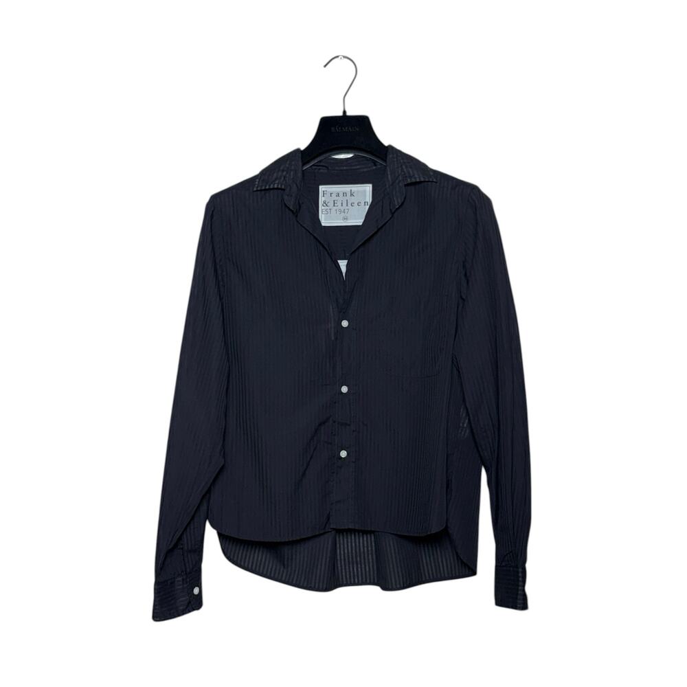 Frank & Eileen NWT Silvio Black Sheer Striped Untuckable Button Up Shirt Size XS - Picture 2 of 7